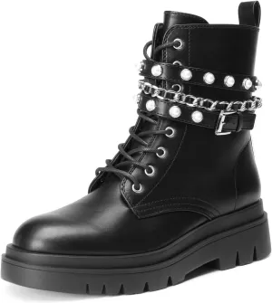 DREAM PAIRS Women's Fashion Platform Combat Boots Lace Up Lug Sole Goth Ankle Booties Shoes