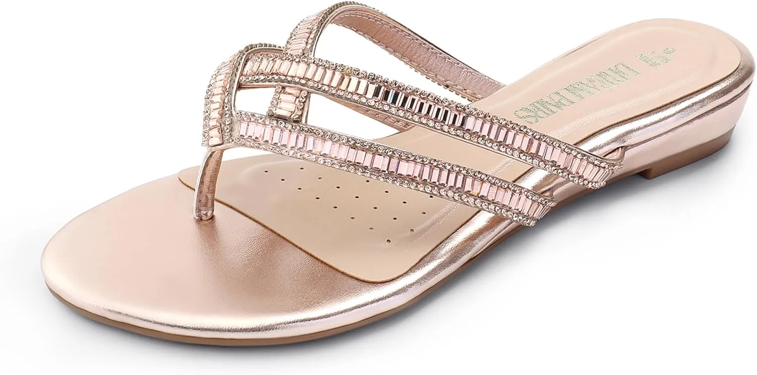 DREAM PAIRS Women's Fashion Rhinestones Design Slides Sandals