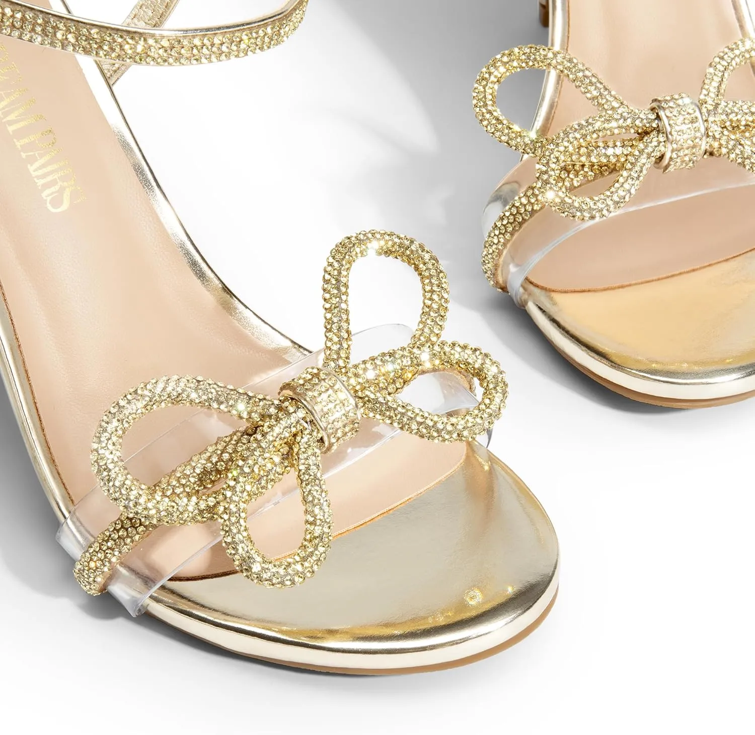DREAM PAIRS Women's Heels Round Toe Rhinestone Double Bowknots Sparkly Stilettos Heeled Sandals Shoes for Party Evening