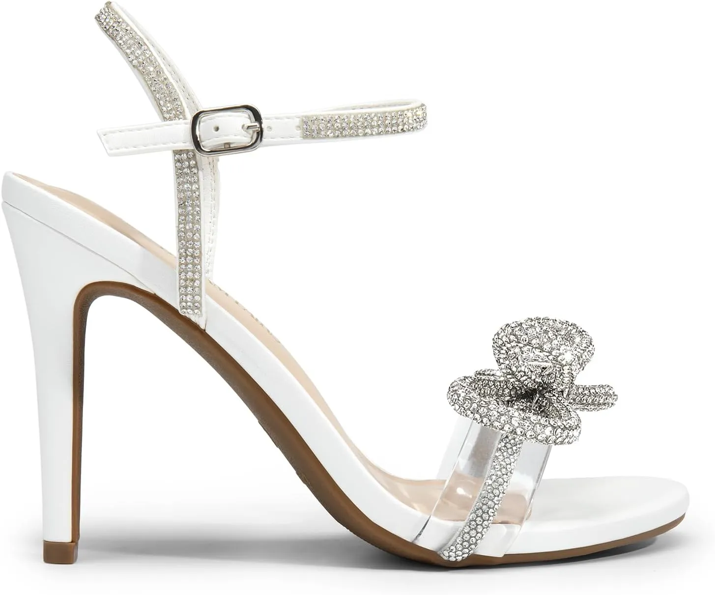 DREAM PAIRS Women's Heels Round Toe Rhinestone Double Bowknots Sparkly Stilettos Heeled Sandals Shoes for Party Evening