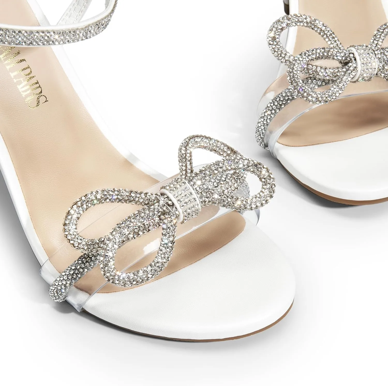 DREAM PAIRS Women's Heels Round Toe Rhinestone Double Bowknots Sparkly Stilettos Heeled Sandals Shoes for Party Evening