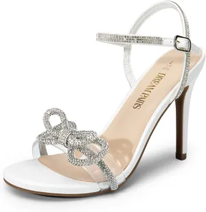 DREAM PAIRS Women's Heels Round Toe Rhinestone Double Bowknots Sparkly Stilettos Heeled Sandals Shoes for Party Evening