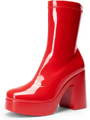 DREAM PAIRS Women's Platform Gogo Ankle Boots High Chunky Block Heel Square Toe Booties Shoes