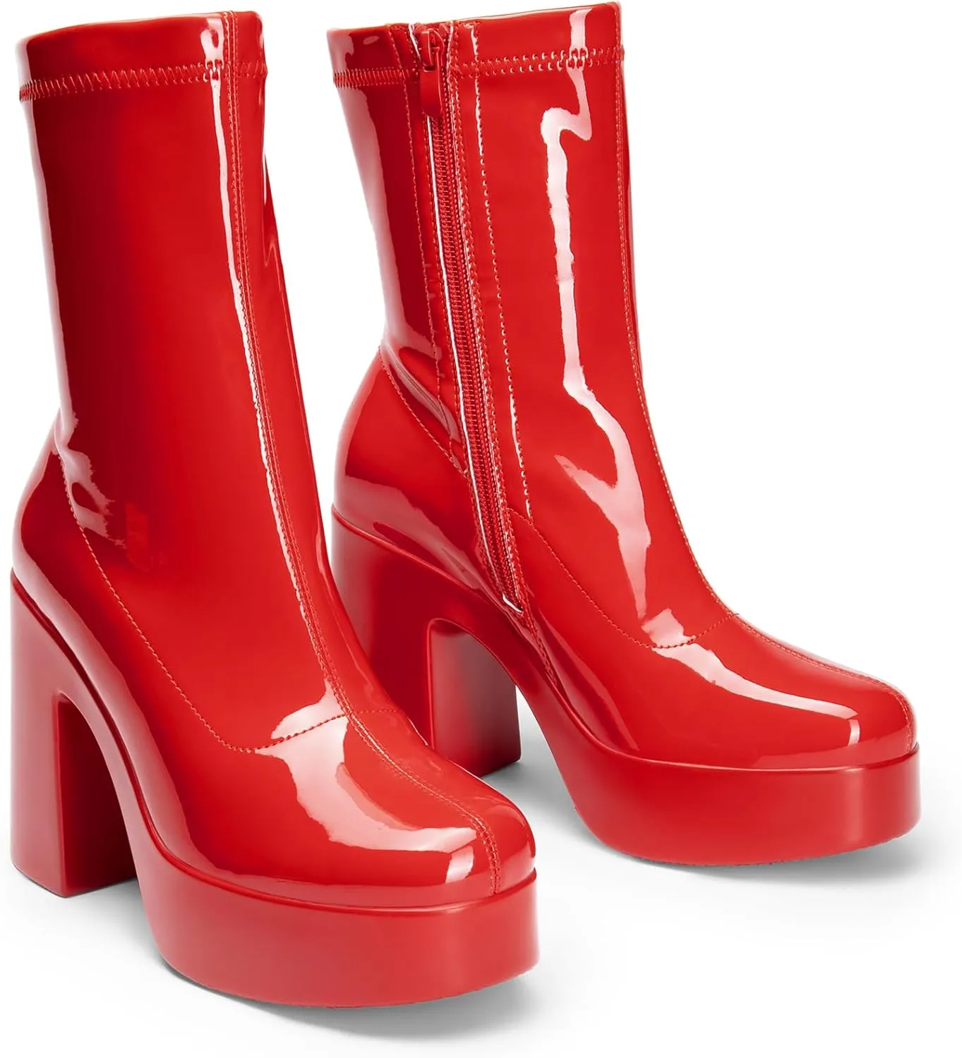 DREAM PAIRS Women's Platform Gogo Ankle Boots High Chunky Block Heel Square Toe Booties Shoes