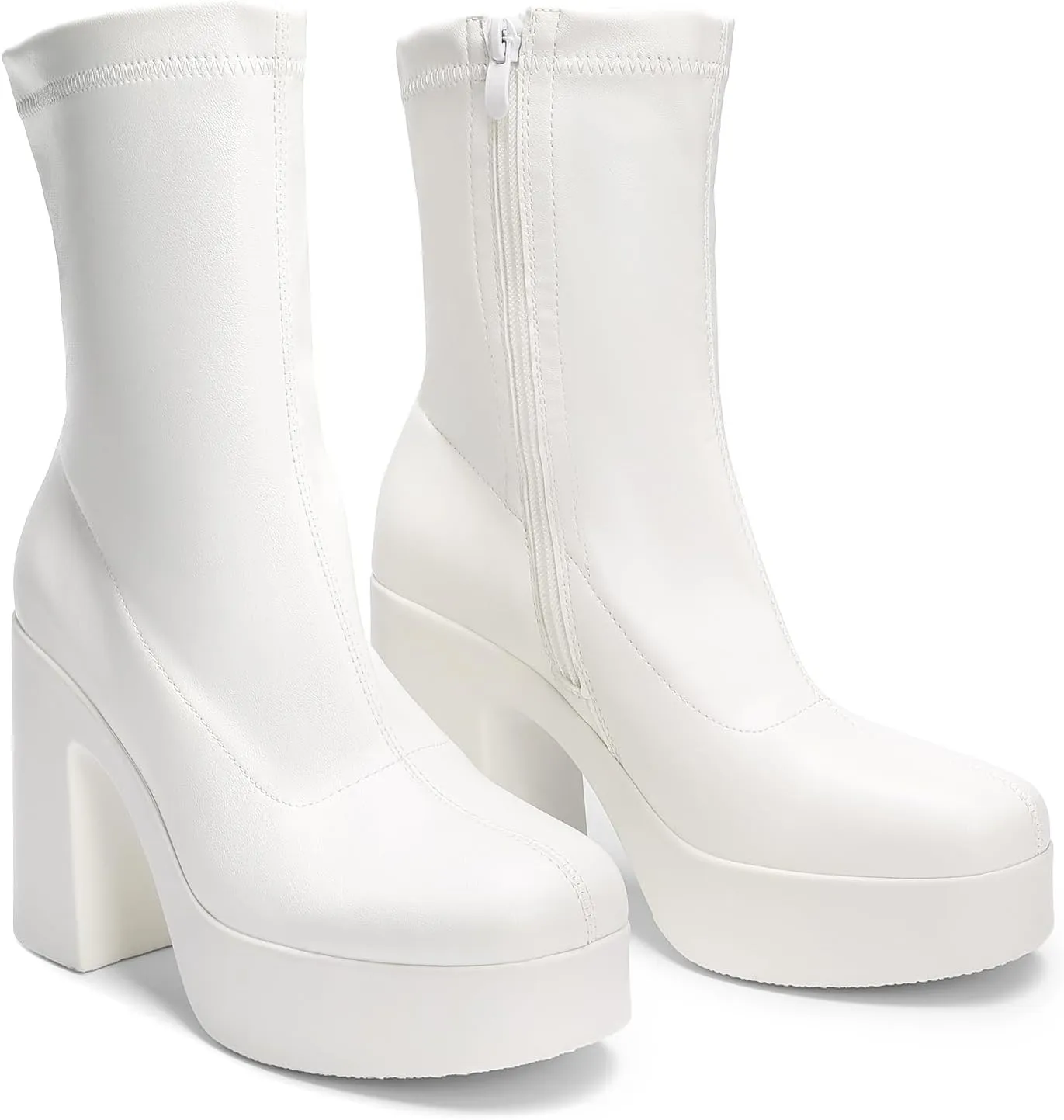 DREAM PAIRS Women's Platform Gogo Ankle Boots High Chunky Block Heel Square Toe Booties Shoes