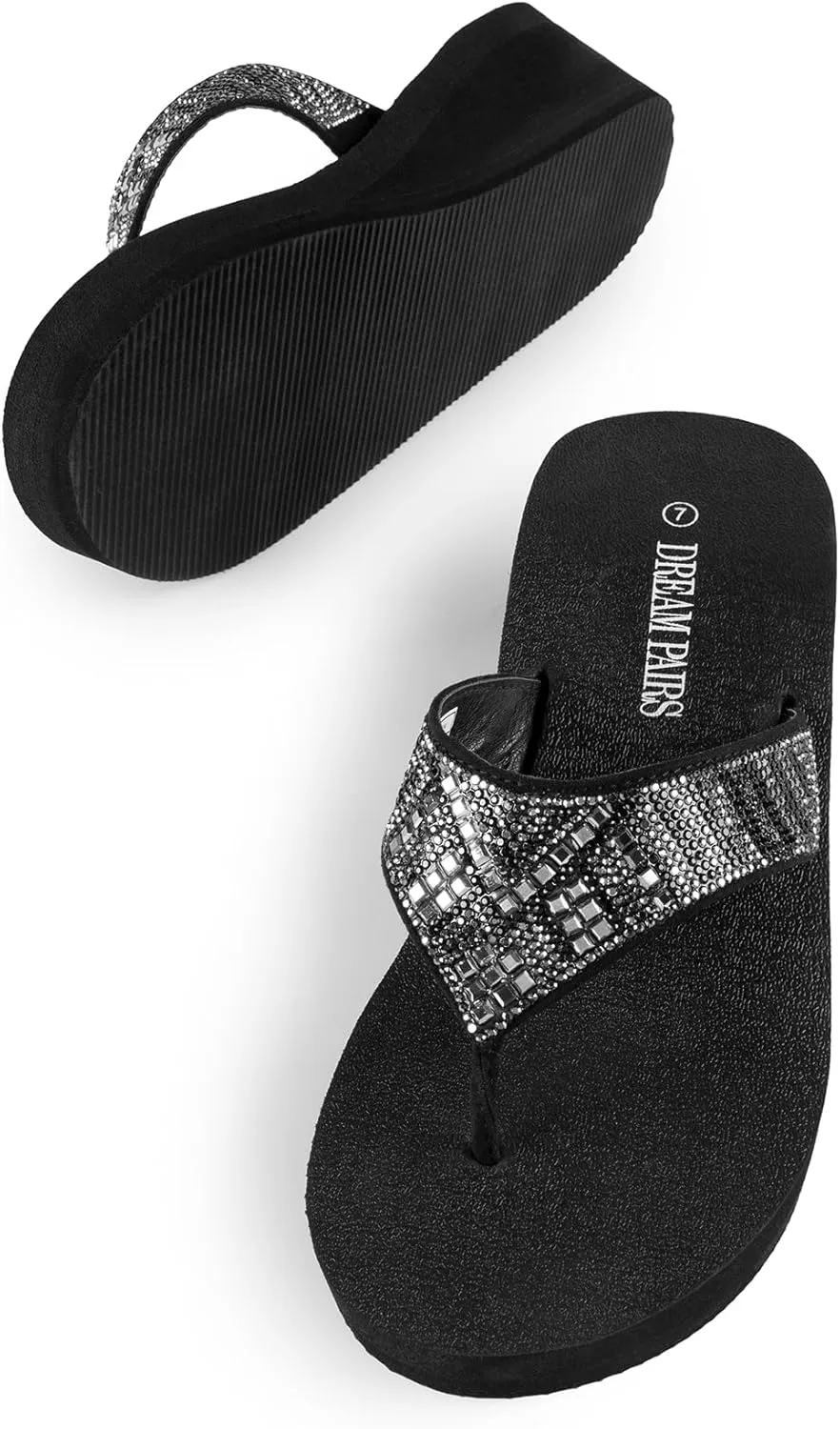 DREAM PAIRS Women's Rhinestone Platform Wedge Flip Flops Summer Beach Comfortable Thong Sandals