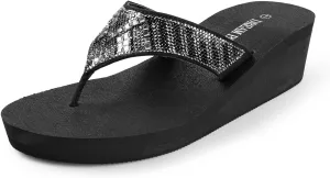 DREAM PAIRS Women's Rhinestone Platform Wedge Flip Flops Summer Beach Comfortable Thong Sandals