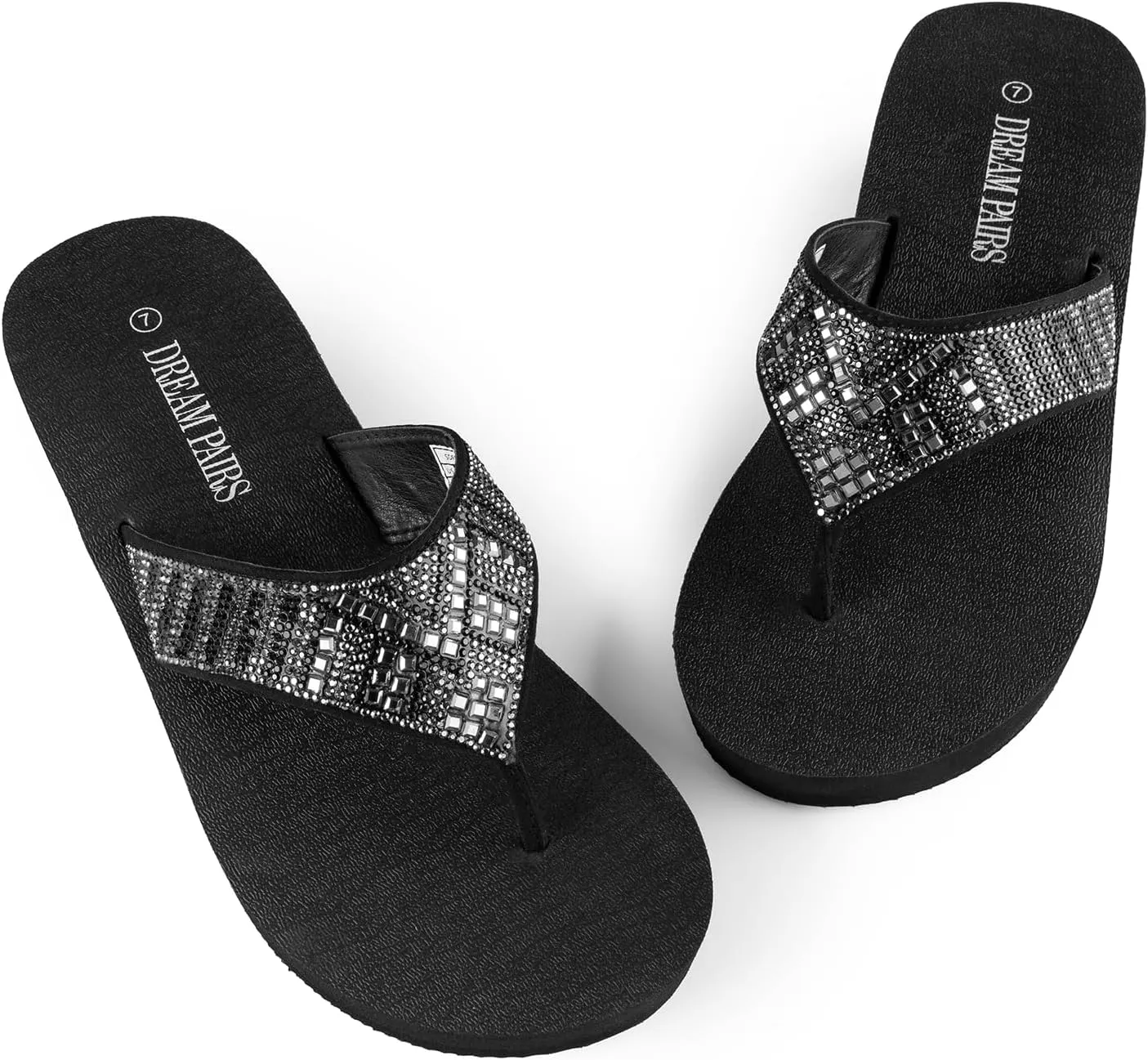 DREAM PAIRS Women's Rhinestone Platform Wedge Flip Flops Summer Beach Comfortable Thong Sandals
