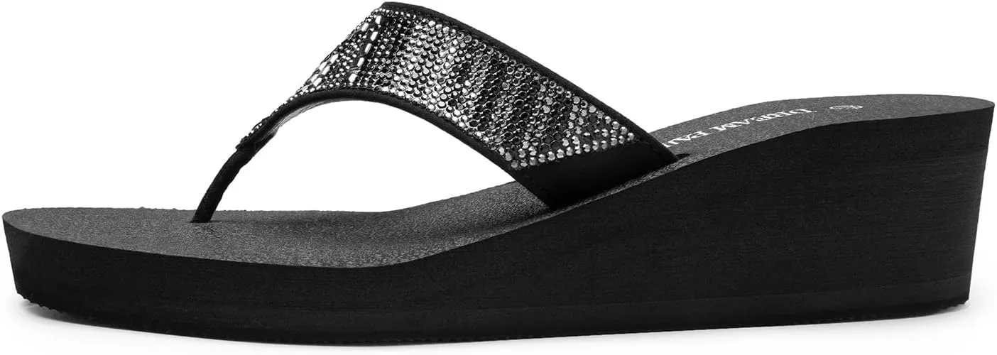 DREAM PAIRS Women's Rhinestone Platform Wedge Flip Flops Summer Beach Comfortable Thong Sandals