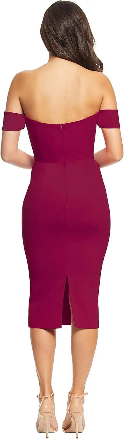 Dress the Population Women's Bailey Off The Shoulder Sweetheart Bodycon Midi Sheath Dress
