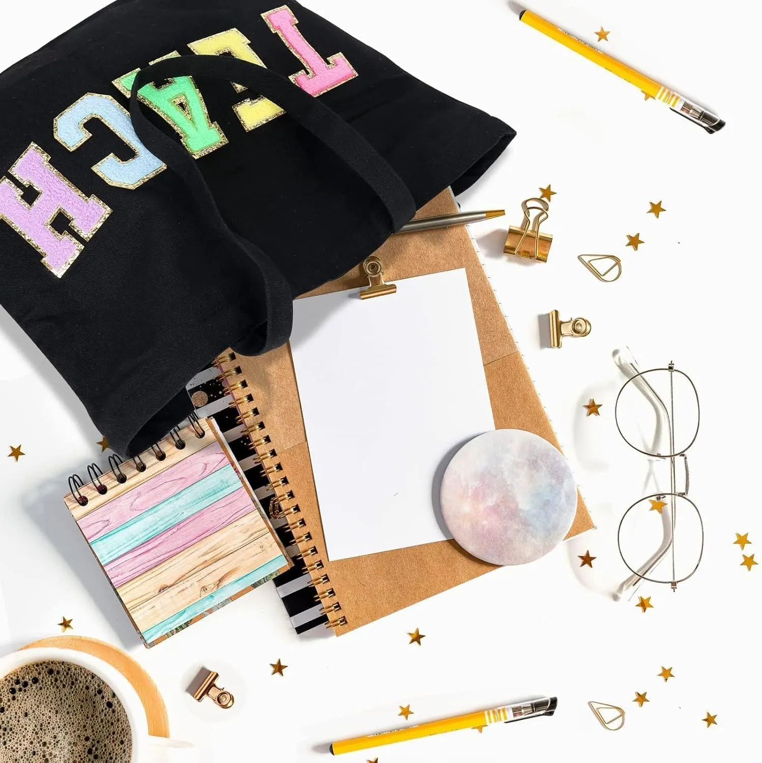 Dripykiaa Teacher Appreciation Gifts Teacher Gifts Tote Bag Canvas Chenille Letter Patches with Zipper Pocket