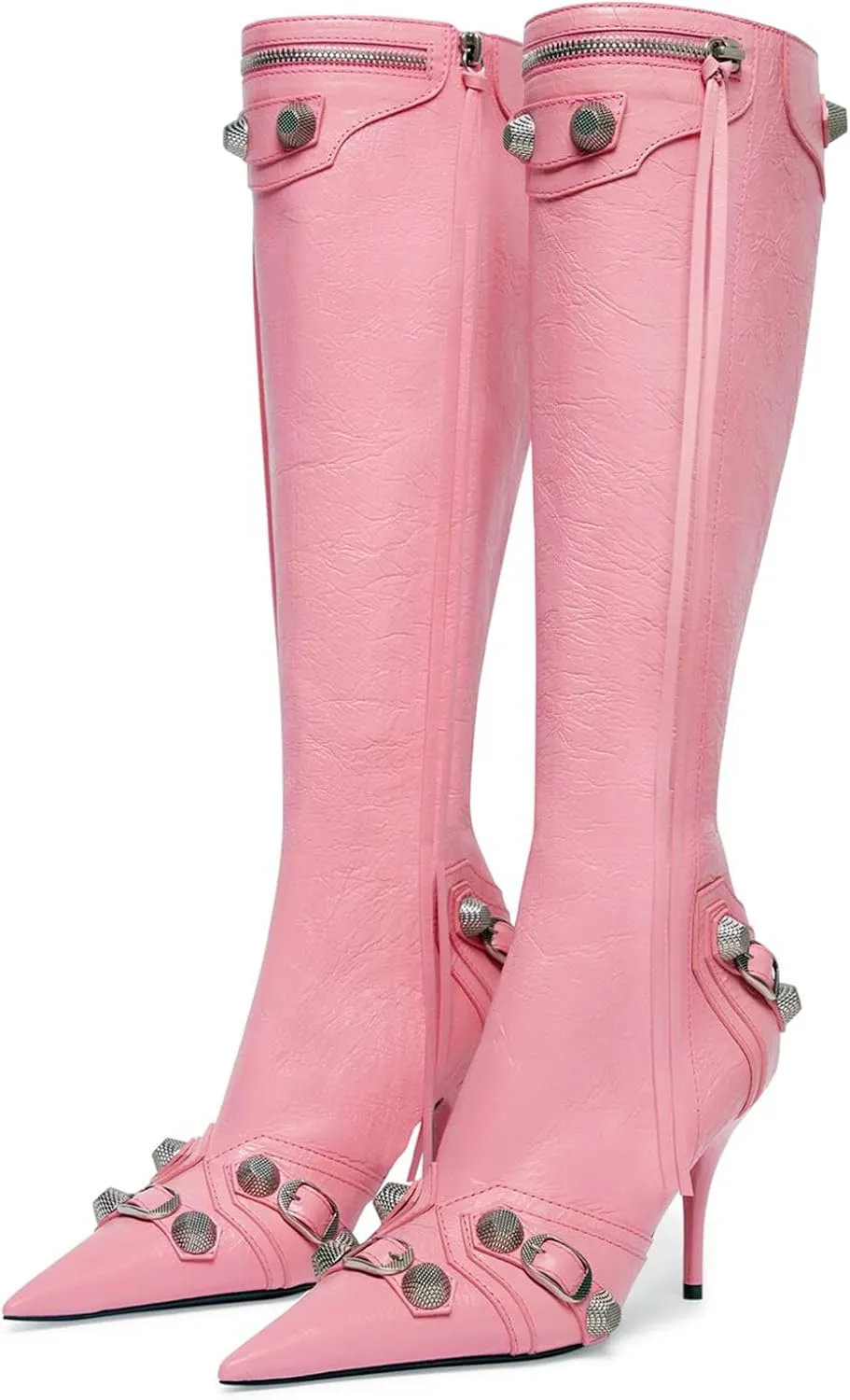 Dsevht Women's Stiletto Black Knee High Boots Sexy Pointed Toe Boot Fashion Trendy High Heel Boots Zipper