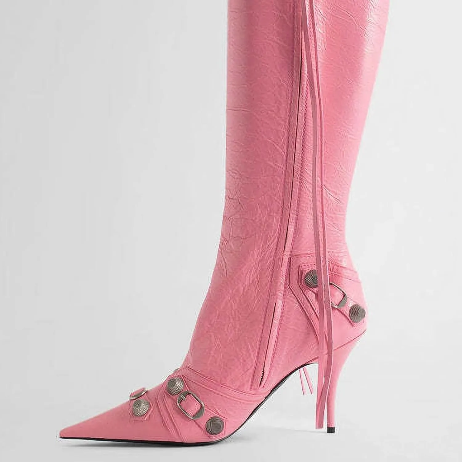 Dsevht Women's Stiletto Black Knee High Boots Sexy Pointed Toe Boot Fashion Trendy High Heel Boots Zipper