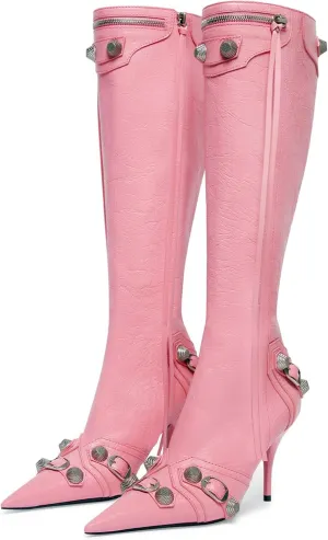 Dsevht Women's Stiletto Black Knee High Boots Sexy Pointed Toe Boot Fashion Trendy High Heel Boots Zipper