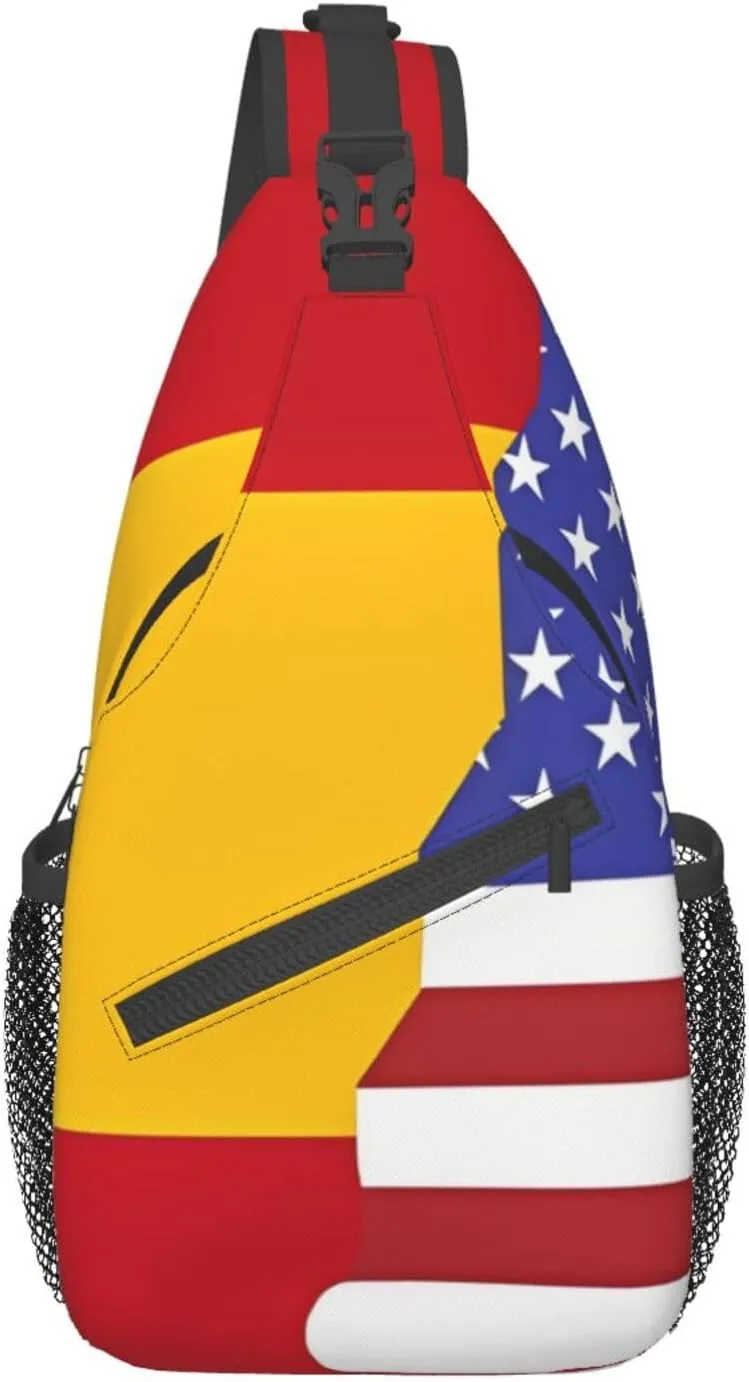DTGPRO American Spain Flag Chest Bag Crossbody Bag. Rugged And Durable, High Storage Capacity. Adjustable Strap Length.