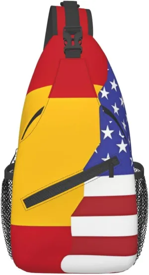 DTGPRO American Spain Flag Chest Bag Crossbody Bag. Rugged And Durable, High Storage Capacity. Adjustable Strap Length.