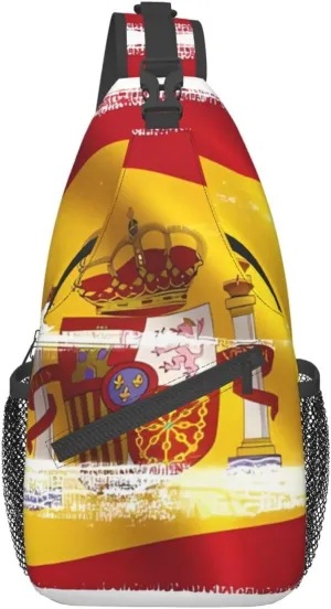 DTGPRO Spain Flag Chest Bag Crossbody Bag. Rugged And Durable, High Storage Capacity. Adjustable Strap Length.