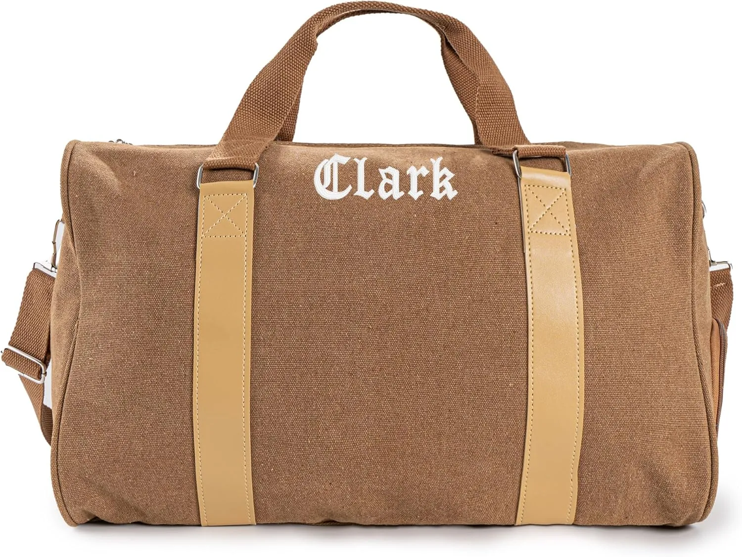 Duffle Bag for Men Boys | Personalized Travel Overnight Bags with Embroidered Name | Canvas Weekender Duffle Bag with Shoe Compartment | Best Custom Men Gift for Groomsmen Father (Brown)
