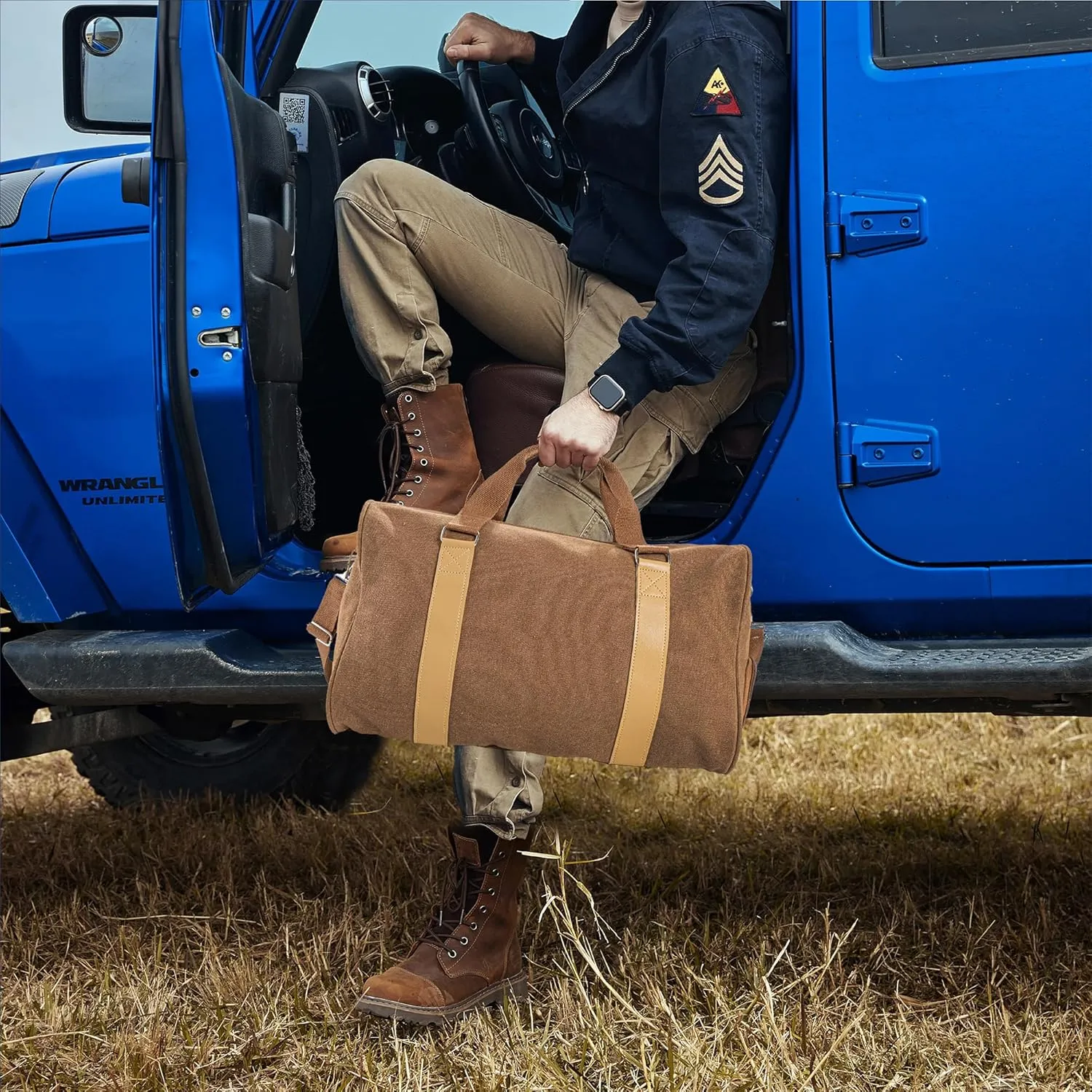 Duffle Bag for Men Boys | Personalized Travel Overnight Bags with Embroidered Name | Canvas Weekender Duffle Bag with Shoe Compartment | Best Custom Men Gift for Groomsmen Father (Brown)