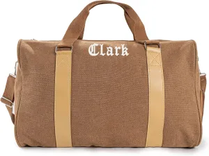 Duffle Bag for Men Boys | Personalized Travel Overnight Bags with Embroidered Name | Canvas Weekender Duffle Bag with Shoe Compartment | Best Custom Men Gift for Groomsmen Father (Brown)