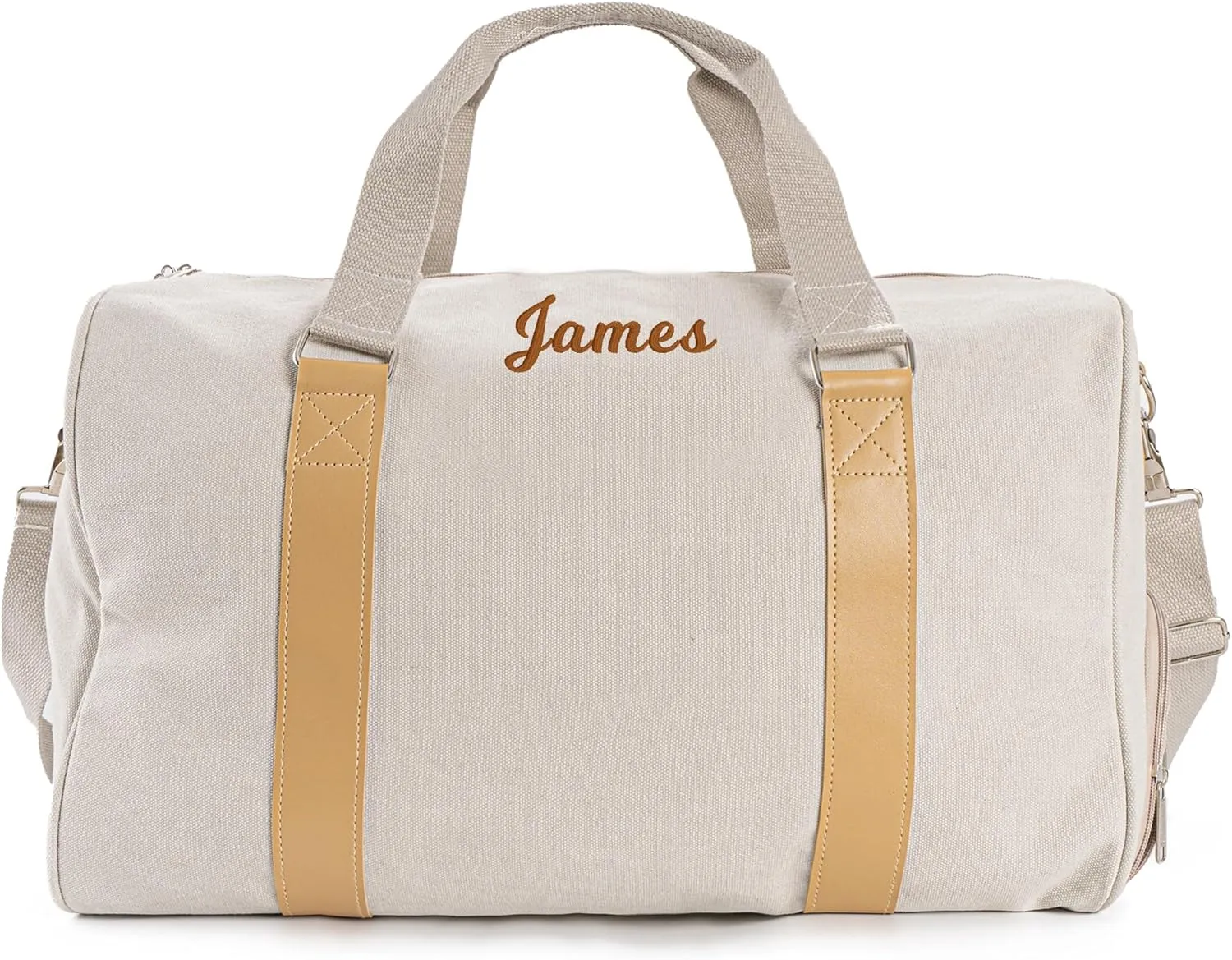 Duffle Bag for Men Boys | Personalized Travel Overnight Bags with Embroidered Name | Canvas Weekender Duffle Bag with Shoe Compartment | Best Custom Men Gift for Groomsmen Father (White)