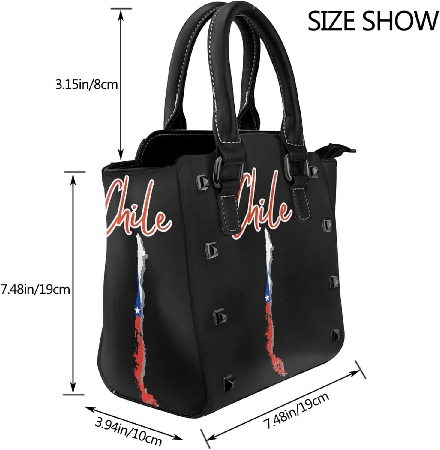 DWomen's Pu Leather Handbag Rivet Shoulder Bag Fashion Studded Top Handle Satchel Crossbody Tote Bag Punk Bag Purse