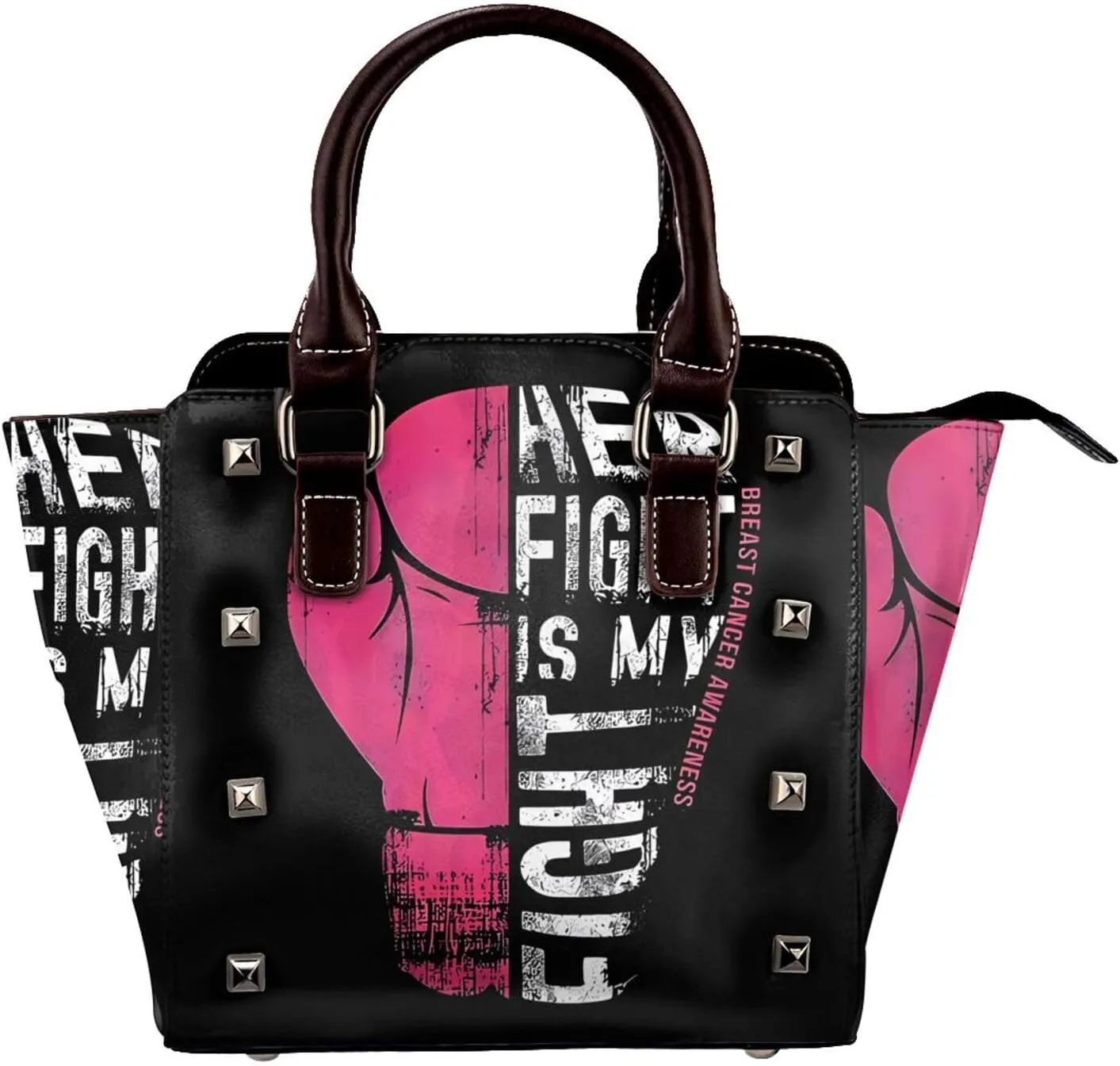 DWomen's Pu Leather Handbag Rivet Shoulder Bag Fashion Studded Top Handle Satchel Crossbody Tote Bag Punk Bag Purse
