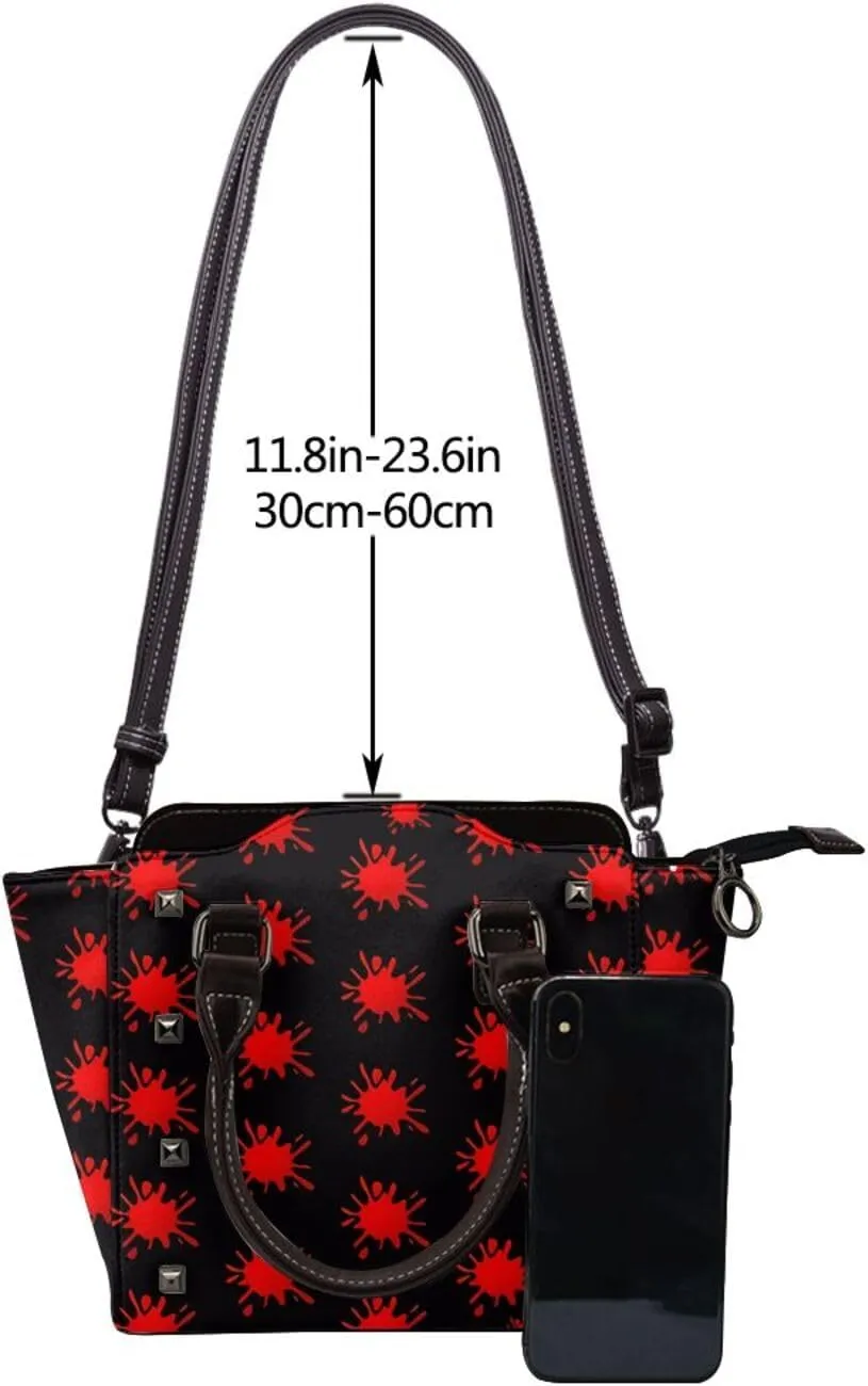 DWomen's Pu Leather Handbag Rivet Shoulder Bag Fashion Studded Top Handle Satchel Crossbody Tote Bag Punk Bag Purse