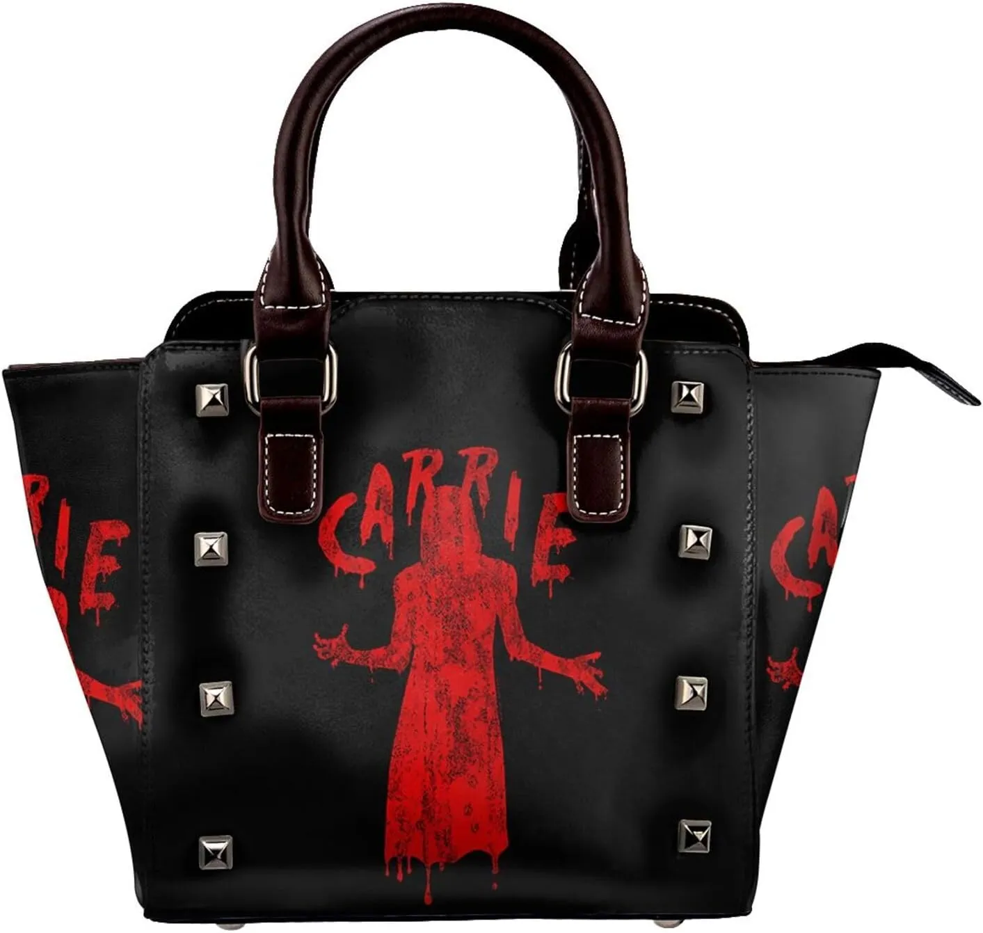 DWomen's Pu Leather Handbag Rivet Shoulder Bag Fashion Studded Top Handle Satchel Crossbody Tote Bag Punk Bag Purse