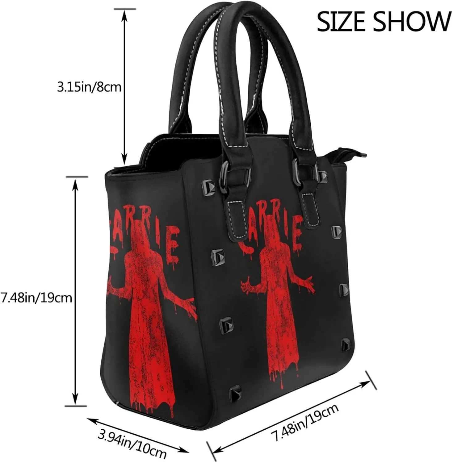 DWomen's Pu Leather Handbag Rivet Shoulder Bag Fashion Studded Top Handle Satchel Crossbody Tote Bag Punk Bag Purse