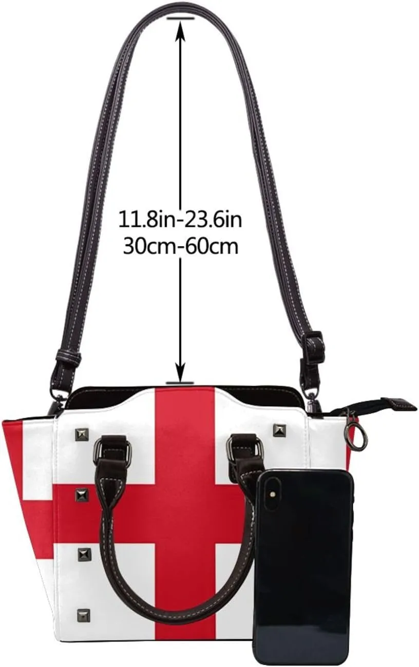 DWomen's Pu Leather Handbag Rivet Shoulder Bag Fashion Studded Top Handle Satchel Crossbody Tote Bag Punk Bag Purse