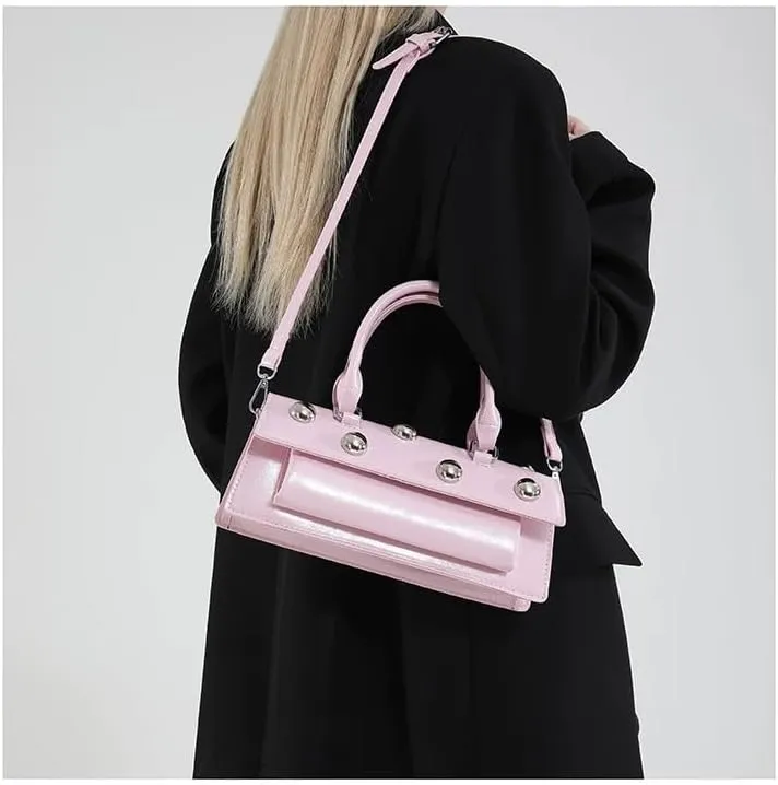 Edgy Sweetheart Shoulder Bag Sling bag Glossy Leather Quality Crossbody Bag with Detachable Studded Design Stylish Women Bag