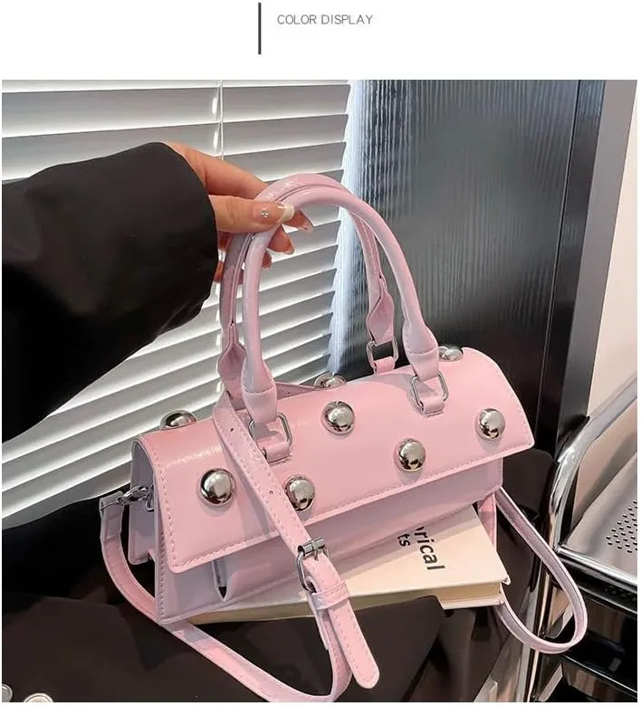 Edgy Sweetheart Shoulder Bag Sling bag Glossy Leather Quality Crossbody Bag with Detachable Studded Design Stylish Women Bag