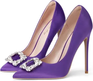 Elisabet Tang Women's High Heels,4.72 Inch Satin Glitter Rhinestone Stiletto Pumps for Women Sexy Closed Pointed Toe Heels Elegant Versatile Wedding Bridal Party Dress Shoes