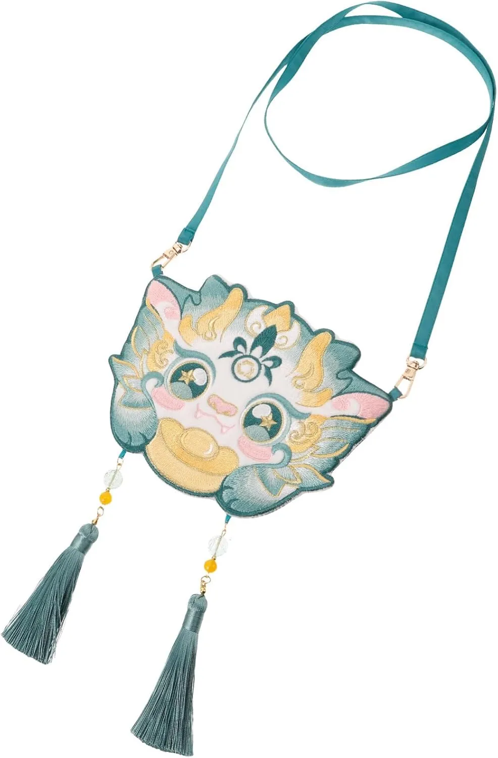 Embroidery Hanfu Bag Shoulder Bag Vintage Crossbody Cosmetic Bag Chinese Snake Year Bag with Tassel 2025 Dragon Hanfu Crossbody Bag Ornament