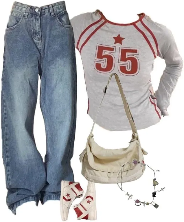 EMMIOL Wide Leg Jeans for Women - Low Waist Baggy Loose Boyfriends Denim Pants - Y2K 90S Style