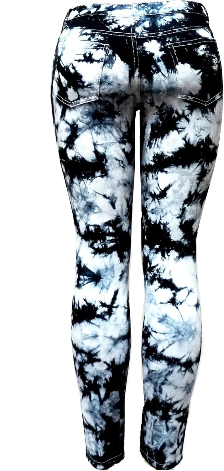 Emperial Tie Dye Premium Distressed MID-Rise Women's Juniors Skinny Leg Denim Jeans