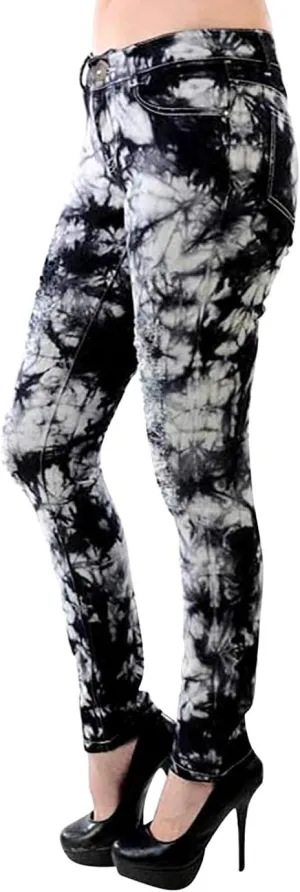 Emperial Tie Dye Premium Distressed MID-Rise Women's Juniors Skinny Leg Denim Jeans