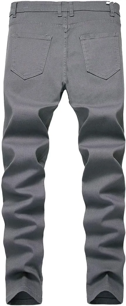 Enrica Men's Ripped Distressed Destroyed Straight Fit Washed Denim Jeans