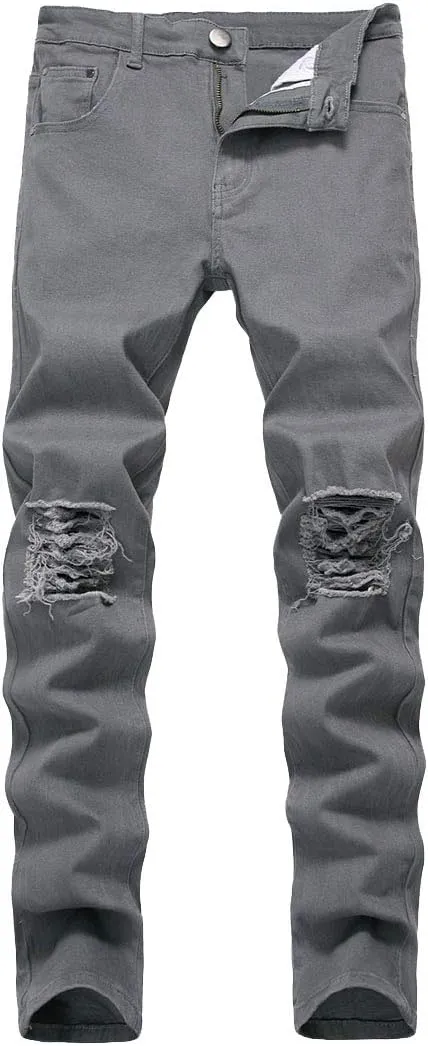 Enrica Men's Ripped Distressed Destroyed Straight Fit Washed Denim Jeans