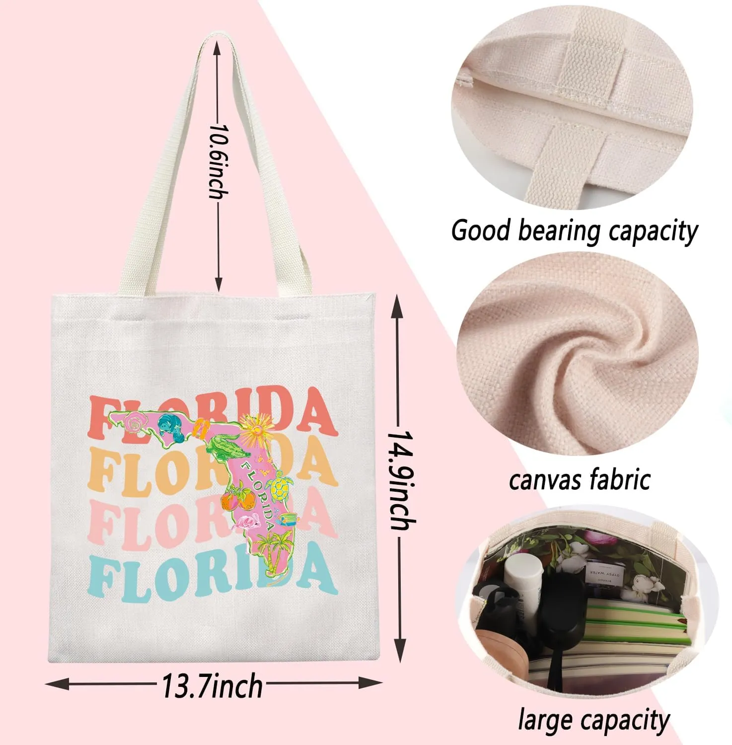 ENSIANTH Florida State Map Tote - Vacation Gift, Tourism Shoulder Bag