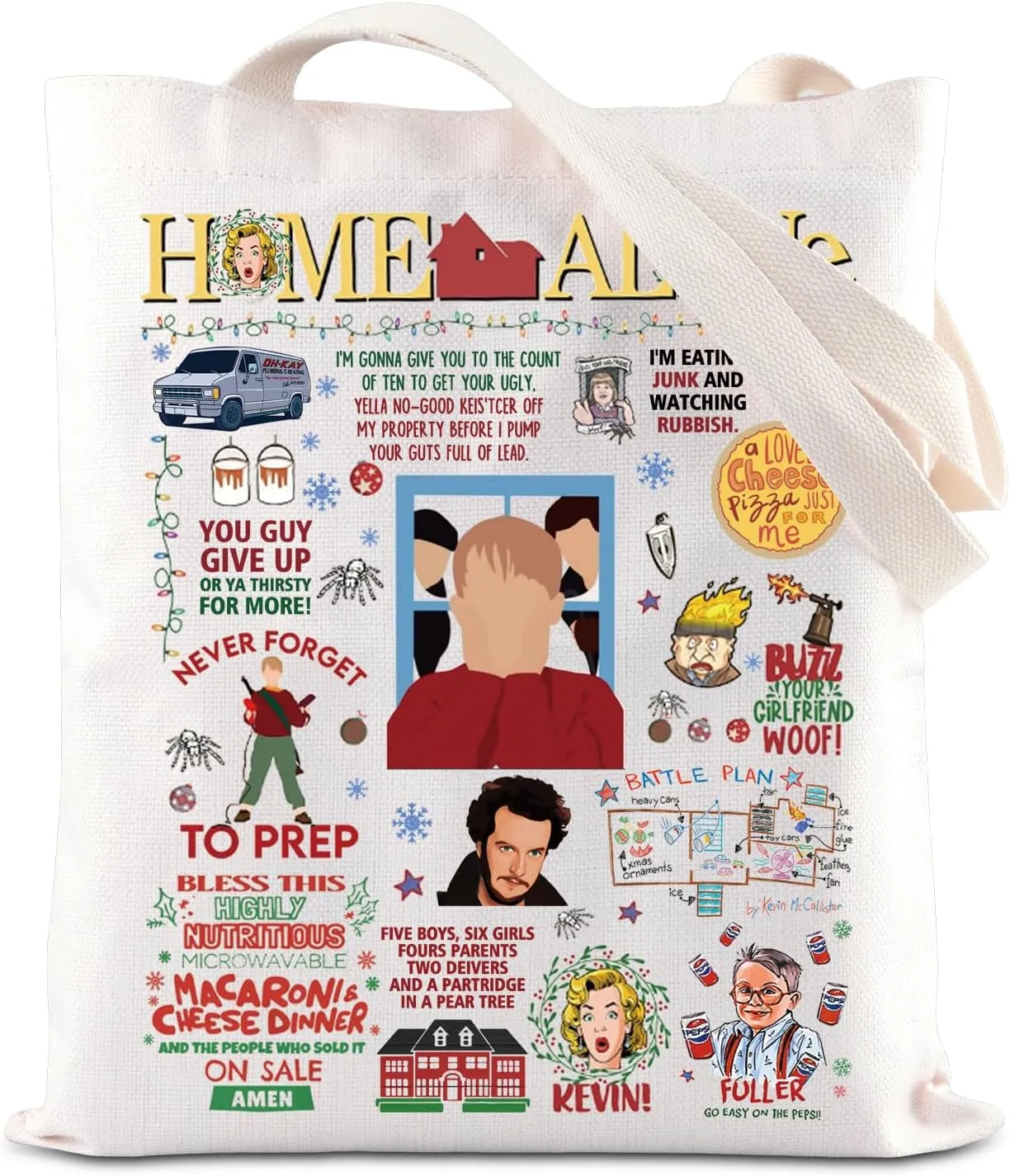 ENSIANTH TV Show Inspired Tote Bag Alone At Home Movie Inspired Gift 90s Christmas Movie Merch Christmas Party Handbag