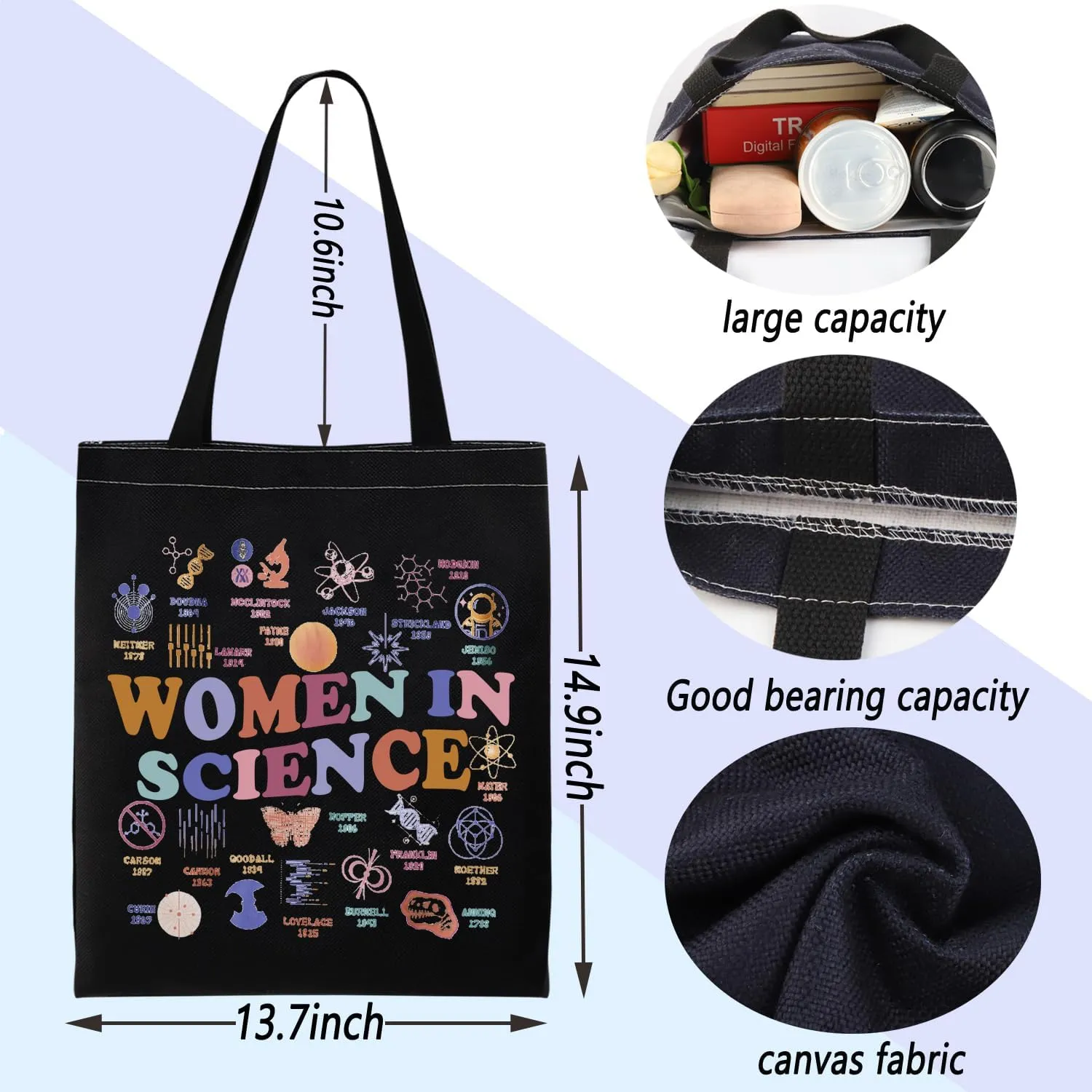 ENSIANTH Women in Science Tote Bag - Feminism Gift, STEM Education Gift, Women Scientist Shopping Bag