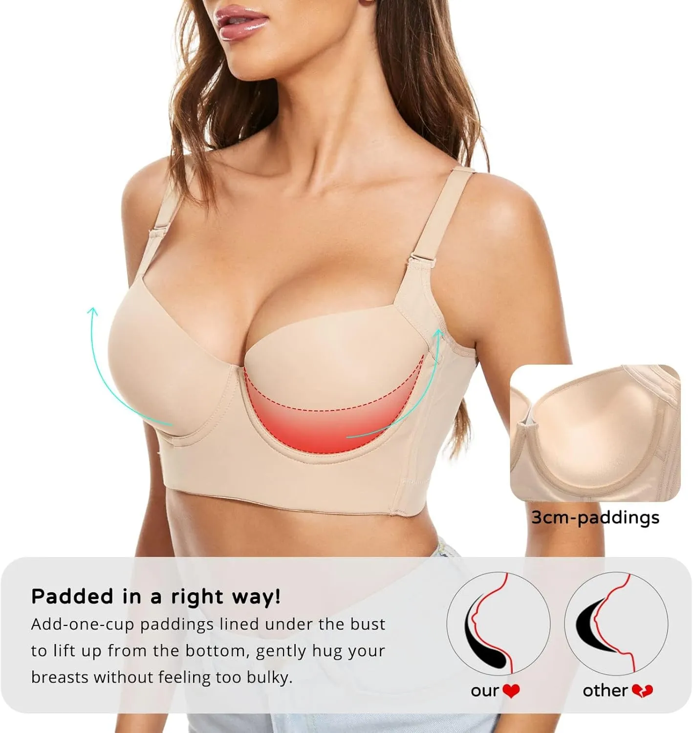 FallSweet Push Up Bras for Women Corset Top Bustier Padded Underwire Bra Add One Cup