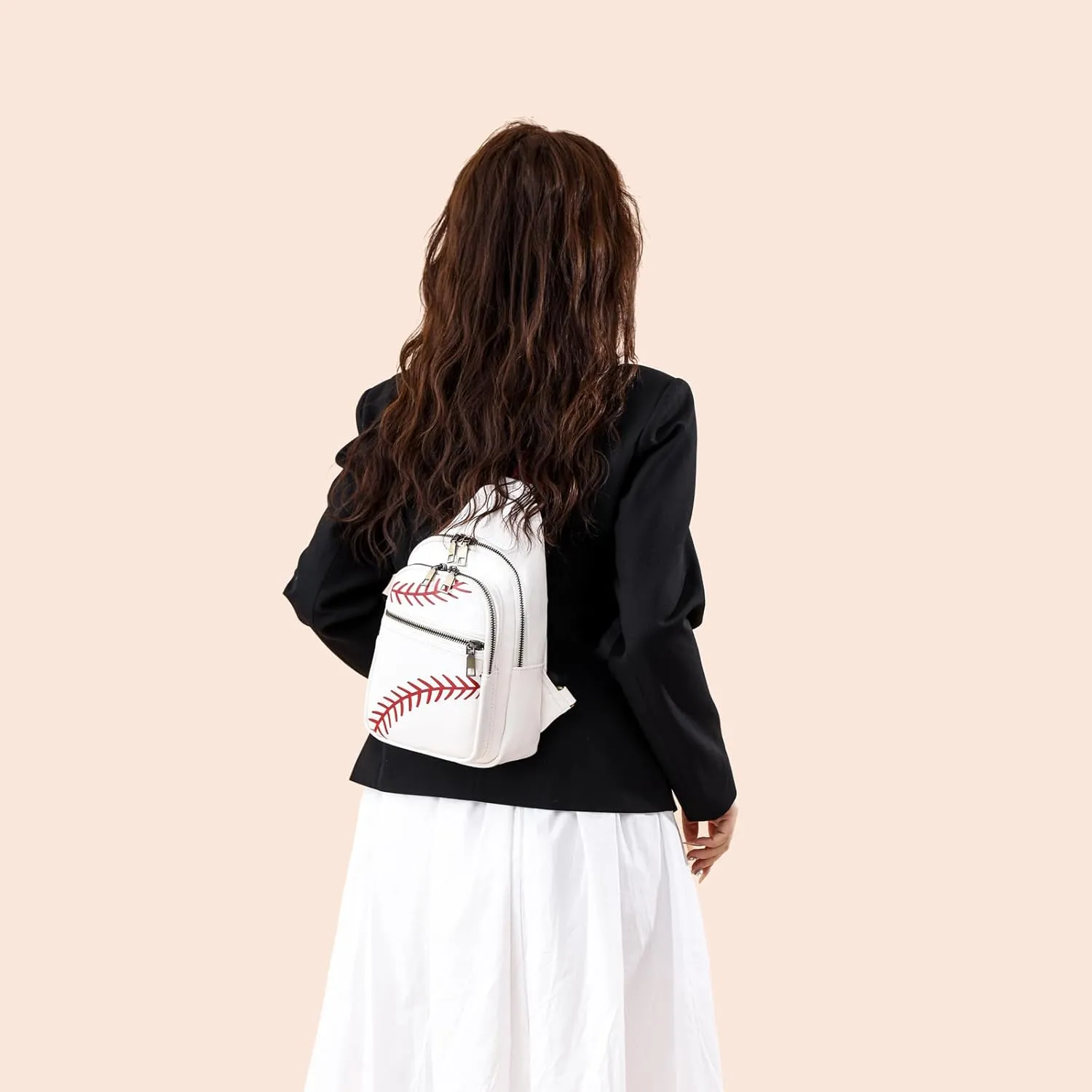 FAYBA Small Sling Bag for Women Crossbody Fanny Pack, Baseball Print PU Leather Wide Guitar Strap Chest Sling Backpack Purse