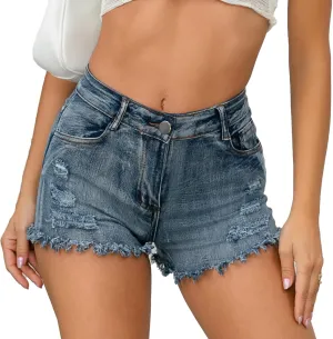 FEOYA Jean Shorts Womens High Waisted Stretchy Ripped Denim Shorts Trendy Distressed Sexy Booty Concert Outfit