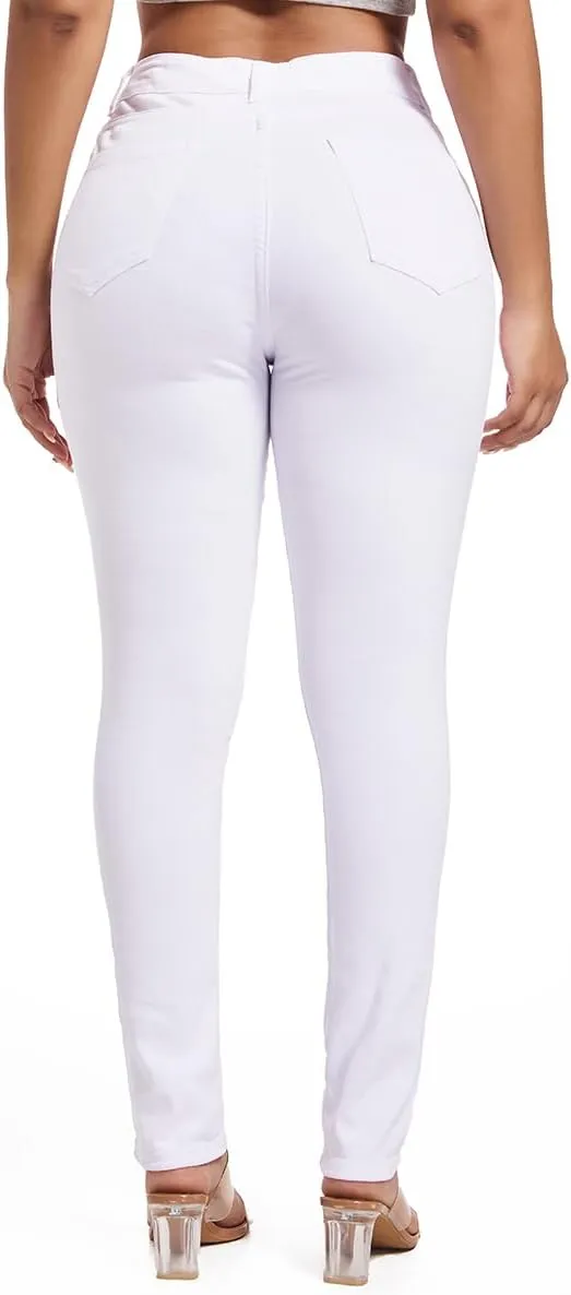 FISCLOSIN Women's Ripped Stretch Mid Waist Jeans Butt Lifting Distressed Skinny Denim Pants