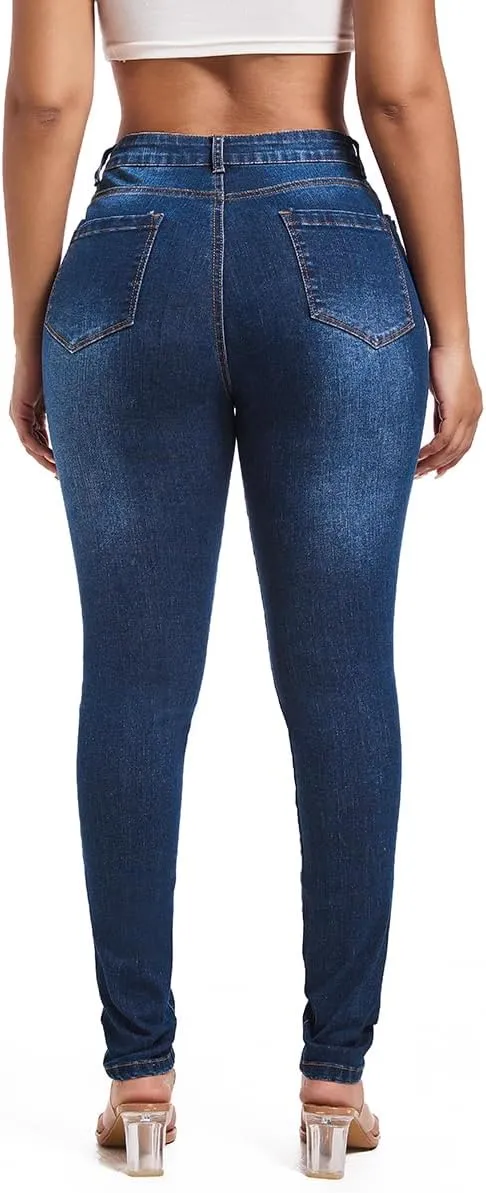 FISCLOSIN Women's Ripped Stretch Mid Waist Jeans Butt Lifting Distressed Skinny Denim Pants