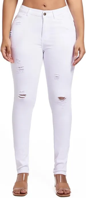 FISCLOSIN Women's Ripped Stretch Mid Waist Jeans Butt Lifting Distressed Skinny Denim Pants