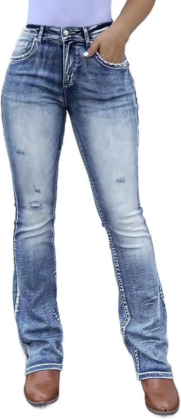 Flamingals Boot Cut Jeans for Women - Trendy Stretch Denim Pants With Butt Lifting and Tummy Control Features